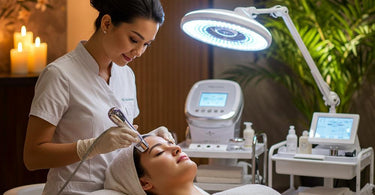 Luxury spa treatment featuring advanced facial equipment and a relaxing spa environment