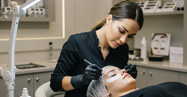 Spa professional performing a lash and brow enhancement treatment