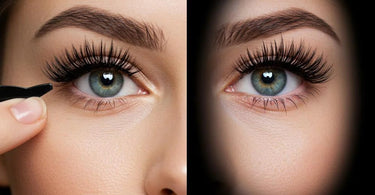 Close-up of dramatic fake eyelashes applied professionally
