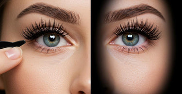 Close-up of dramatic fake eyelashes applied professionally