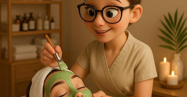 Woman relaxing during facial treatment with esthetician, wearing comfortable spa attire