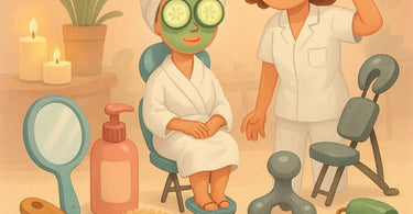 Professional spa therapist consulting with client about skincare referral needs