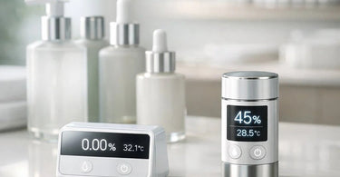 Sleek countertop digital product testers on display in a modern spa retail area