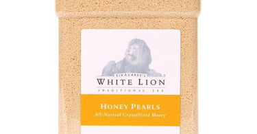 White Lion Honey Pearls in a glass jar