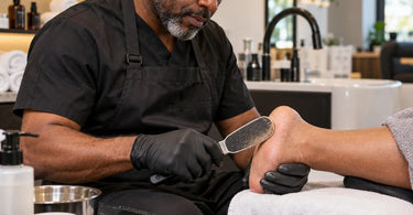 Professional callus file used during a salon pedicure service