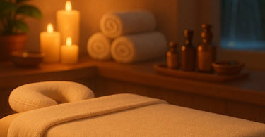 Relaxed client receiving professional massage with visible massage oils on skin