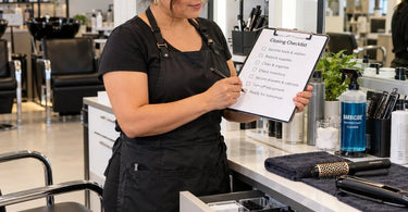 Professional salon and spa closing checklist with organized treatment supplies, cleaning essentials, and equipment prepared for the next business day