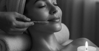 Professional dermaplaning treatment being performed at a spa showing smooth glowing skin results