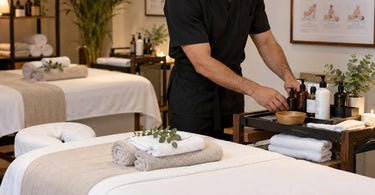 Professional beauty training station with standardized manikin setup and organized tools for consistent education