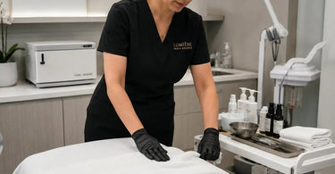 Pure Spa Direct featured image for blog post on the Five-Minute Reset Routine, showing a serene treatment room ready for clients.