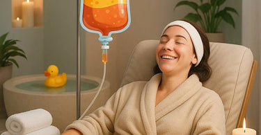 Spa client receiving IV hydration therapy for glowing skin and wellness benefits