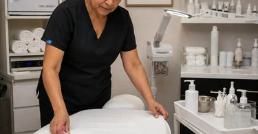 New spa staff practicing room reset protocol with clean linens and supplies