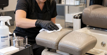 Professional pedicure footrest at a nail salon station highlighting hidden buildup, cleaning challenges, and proper pedicure equipment hygiene