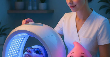 Professional light therapy device being used in a modern spa treatment room