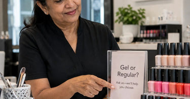 A focused retail sign in a salon or spa setting, showcasing the importance of clear and singular messaging for business success.