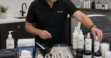 A beauty school student confidently using a professional wax warmer and tools, illustrating the importance of student kits reflecting real salon workflow.