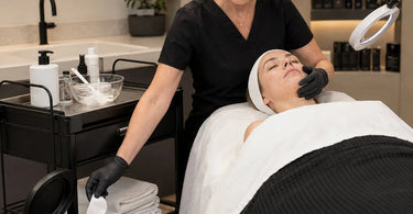 A professional spa treatment room showcasing optimal trash can placement near the workstation for a seamless and efficient workflow.