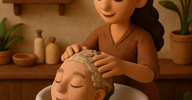 A salon professional giving a gentle scalp massage to a client with color in their hair during the processing time.