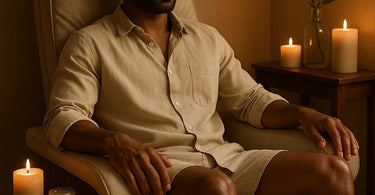 Professional providing a pedicure to a male client in a modern spa setting