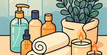 Luxury bathroom amenities setup in a spa including quality soaps, lotions, towels and accessories