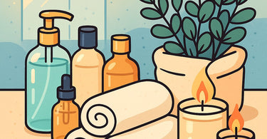 Luxury bathroom amenities setup in a spa including quality soaps, lotions, towels and accessories