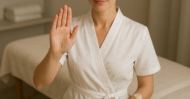 Spa professional gently explaining service options to client with a smile
