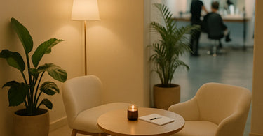 Professional salon consultation taking place in a quiet, dedicated area away from noisy equipment