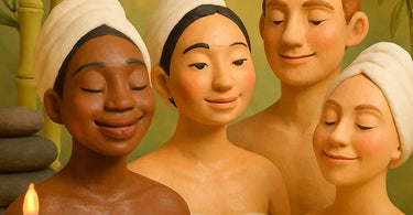 Professional esthetician performing facial treatment on client with glowing skin in modern spa setting