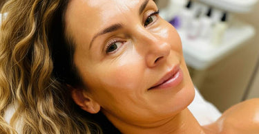 A woman enjoying a facial treatment at a med spa, perfect for menopausal skin