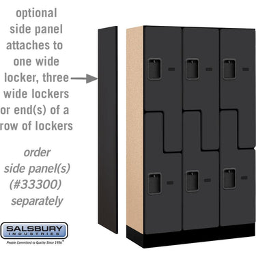 12-inch Wide Double Tier 'S' Style Designer Wood Locker - 3 Wide - 5 Feet High - 15-inch Deep by Salsbury – Black – Hasps by Salsbury (view 2)