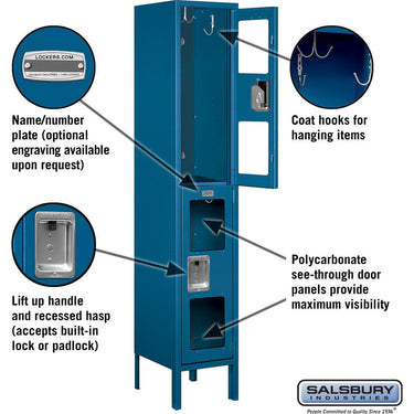 12-inch Wide Double Tier See-Through Metal Locker - 1 Wide - 5 Feet High - 12-inch Deep by Salsbury – Blue – Assembled by Salsbury (view 2)