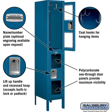 12-inch Wide Double Tier See-Through Metal Locker - 1 Wide - 5 Feet High - 15-inch Deep by Salsbury – Blue – Assembled by Salsbury (view 2)