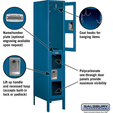 12-inch Wide Double Tier See-Through Metal Locker - 1 Wide - 5 Feet High - 18-inch Deep by Salsbury – Blue – Assembled by Salsbury (view 2)