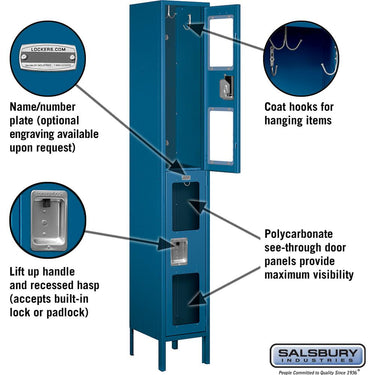 12-inch Wide Double Tier See-Through Metal Locker - 1 Wide - 6 Feet High - 12-inch Deep by Salsbury – Blue – Assembled by Salsbury (view 2)