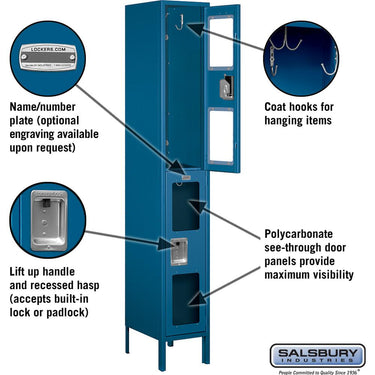 12-inch Wide Double Tier See-Through Metal Locker - 1 Wide - 6 Feet High - 15-inch Deep by Salsbury – Blue – Assembled by Salsbury (view 2)