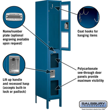 12-inch Wide Double Tier See-Through Metal Locker - 1 Wide - 6 Feet High - 18-inch Deep by Salsbury – Blue – Assembled by Salsbury (view 2)