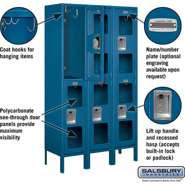 12-inch Wide Double Tier See-Through Metal Locker - 3 Wide - 5 Feet High - 12-inch Deep by Salsbury – Blue – Assembled by Salsbury (view 2)
