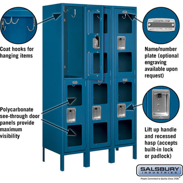 12-inch Wide Double Tier See-Through Metal Locker - 3 Wide - 5 Feet High - 15-inch Deep by Salsbury – Blue – Assembled by Salsbury (view 2)