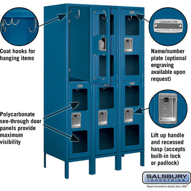 12-inch Wide Double Tier See-Through Metal Locker - 3 Wide - 5 Feet High - 18-inch Deep by Salsbury – Blue – Assembled by Salsbury (view 2)