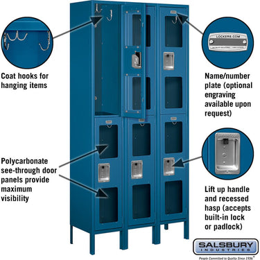 12-inch Wide Double Tier See-Through Metal Locker - 3 Wide - 6 Feet High - 12-inch Deep by Salsbury – Blue – Assembled by Salsbury (view 2)