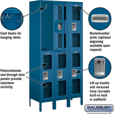 12-inch Wide Double Tier See-Through Metal Locker - 3 Wide - 6 Feet High - 15-inch Deep by Salsbury – Blue – Assembled by Salsbury (view 2)