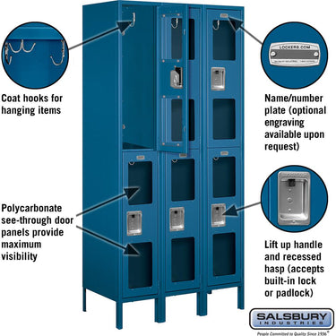 12-inch Wide Double Tier See-Through Metal Locker - 3 Wide - 6 Feet High - 18-inch Deep by Salsbury – Blue – Assembled by Salsbury (view 2)