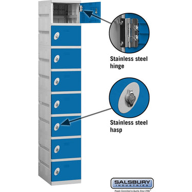 12-inch Wide Eight Tier Plastic Locker - 1 Wide - 6 Feet High - 18-inch Deep by Salsbury – Blue – Assembled by Salsbury (view 2)