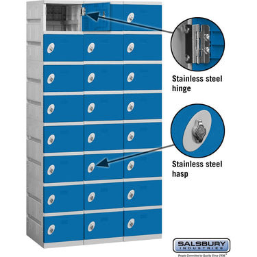 12-inch Wide Eight Tier Plastic Locker - 3 Wide - 6 Feet High - 18-inch Deep by Salsbury – Blue – Assembled by Salsbury (view 2)