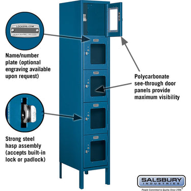 12-inch Wide Five Tier Box Style See-Through Metal Locker - 1 Wide - 5 Feet High - 15-inch Deep by Salsbury – Blue – Assembled by Salsbury (view 2)