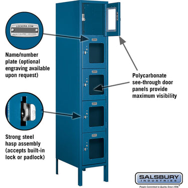 12-inch Wide Five Tier Box Style See-Through Metal Locker - 1 Wide - 5 Feet High - 18-inch Deep by Salsbury – Blue – Assembled by Salsbury (view 2)