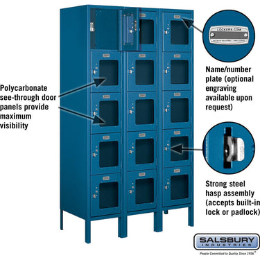 12-inch Wide Five Tier Box Style See-Through Metal Locker - 3 Wide - 5 Feet High - 15-inch Deep by Salsbury – Blue – Assembled by Salsbury (view 2)