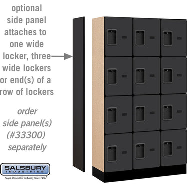 12-inch Wide Four Tier Designer Wood Locker - 3 Wide - 5 Feet High - 15-inch Deep by Salsbury – Black – Hasps by Salsbury (view 2)