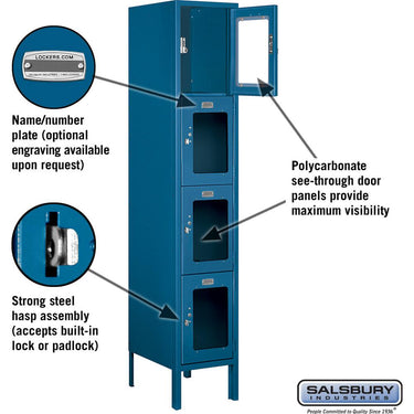 12-inch Wide Four Tier See-Through Metal Locker - 1 Wide - 5 Feet High - 15-inch Deep by Salsbury – Blue – Assembled by Salsbury (view 2)