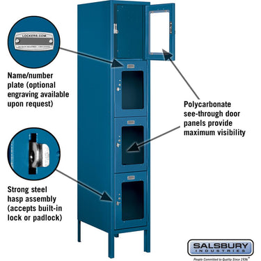 12-inch Wide Four Tier See-Through Metal Locker - 1 Wide - 5 Feet High - 18-inch Deep by Salsbury – Blue – Assembled by Salsbury (view 2)